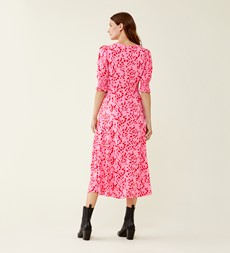 Deena Pink Abstract Midi Dress                               LENZING™ ECOVERO™