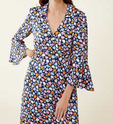 Leah Navy Tulips Print Midi Dress