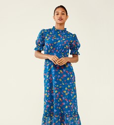 Camille Blue Floral Print Chiffon Midi Dress