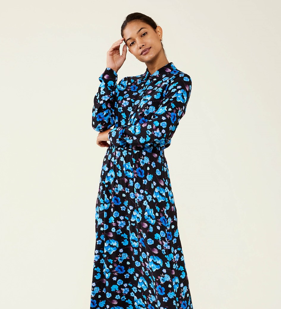 Cassie Blue Floral Midi Dress               LENZING™ ECOVERO™