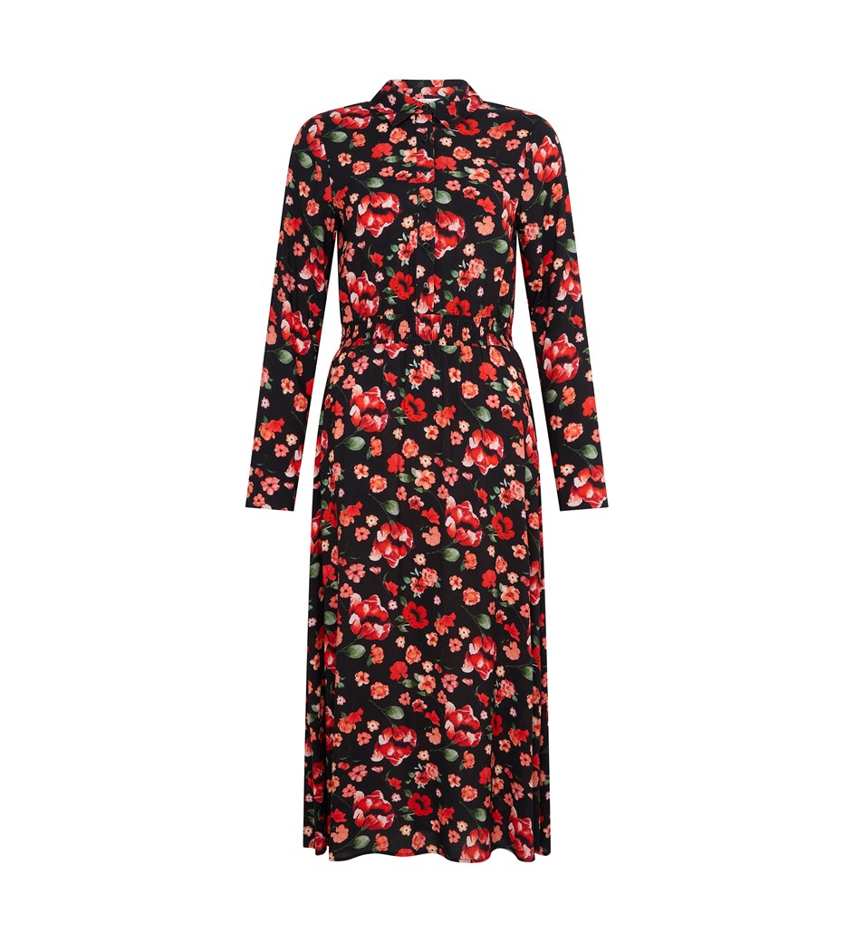 Cassie Red Floral Midi Dress               LENZING™ ECOVERO™