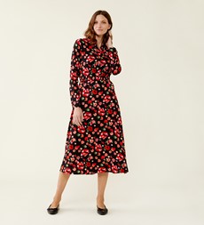 Cassie Red Floral Midi Shirt Dress LENZING™ ECOVERO™