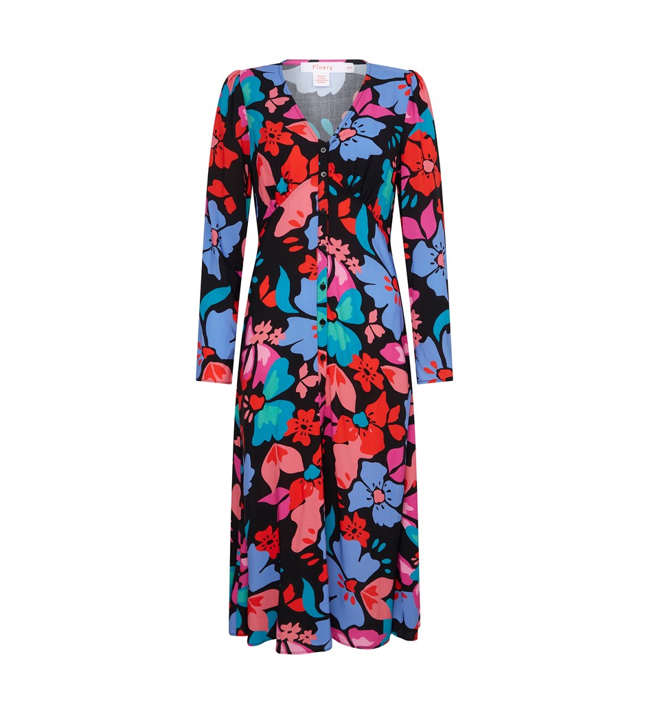 Elizara Black Floral Midi Dress                      LENZING™ ECOVERO™