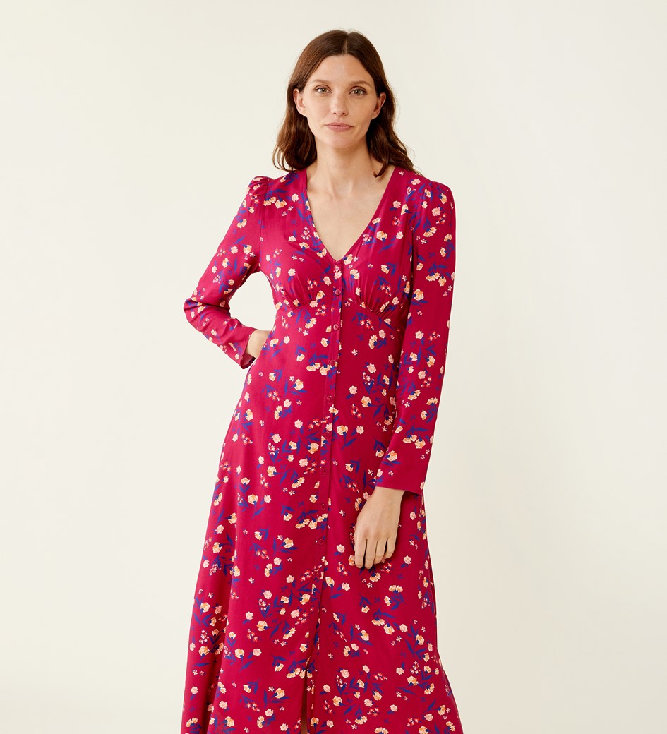 Elizara Pink Floral Midi Dress                      LENZING™ ECOVERO™