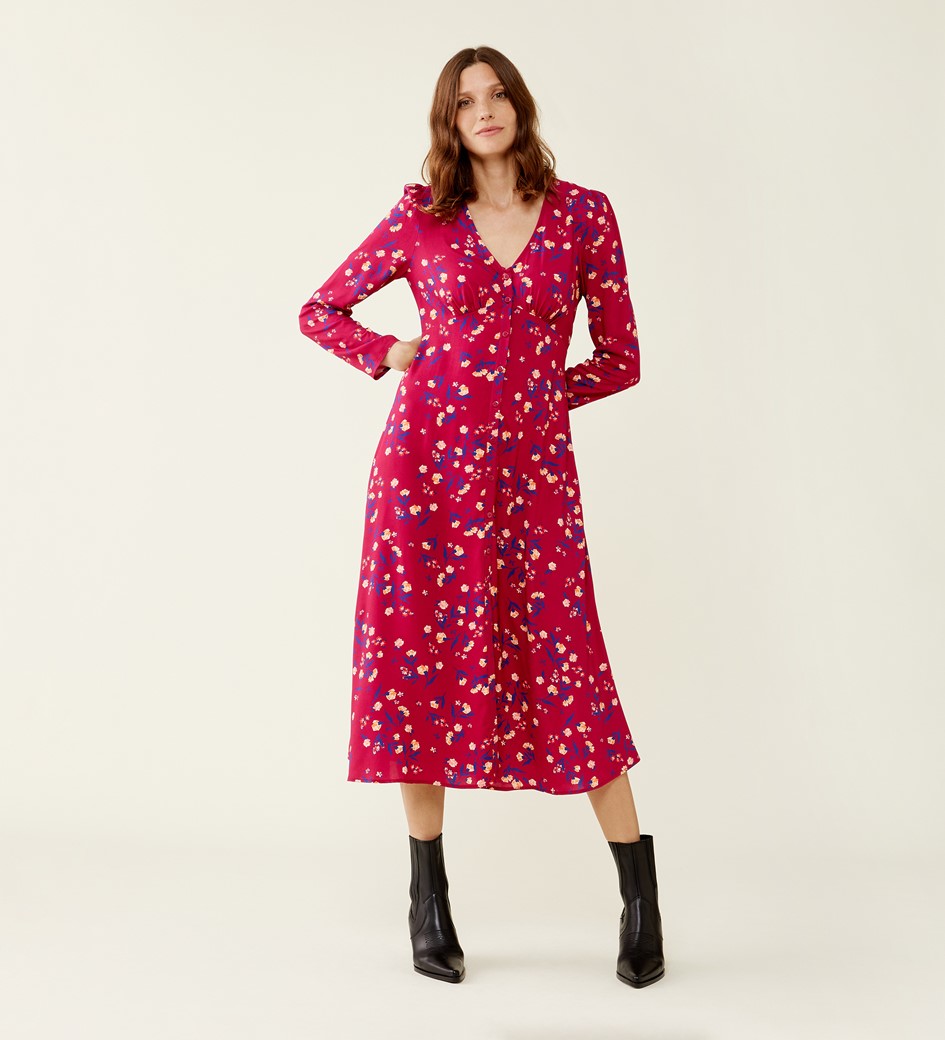 Elizara Pink Floral Midi Dress                      LENZING™ ECOVERO™