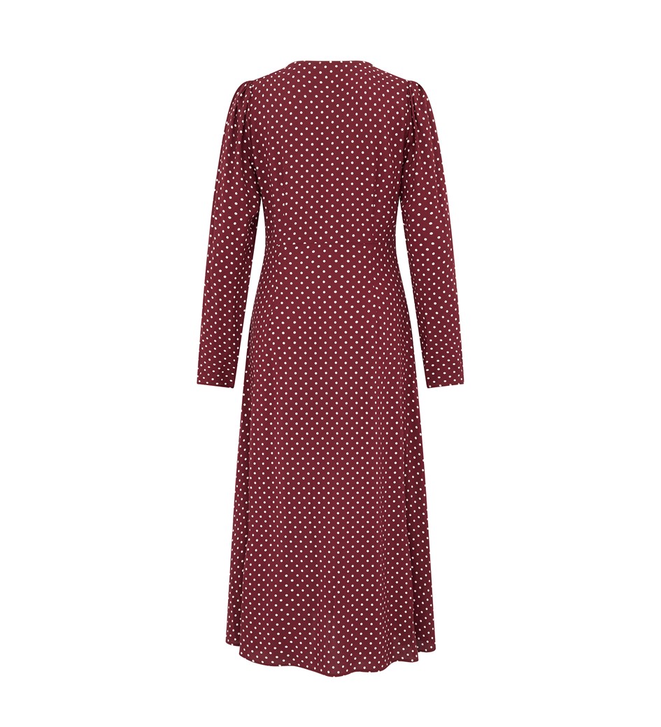 Elizara Bordeaux Spot Midi Dress                      LENZING™ ECOVERO™
