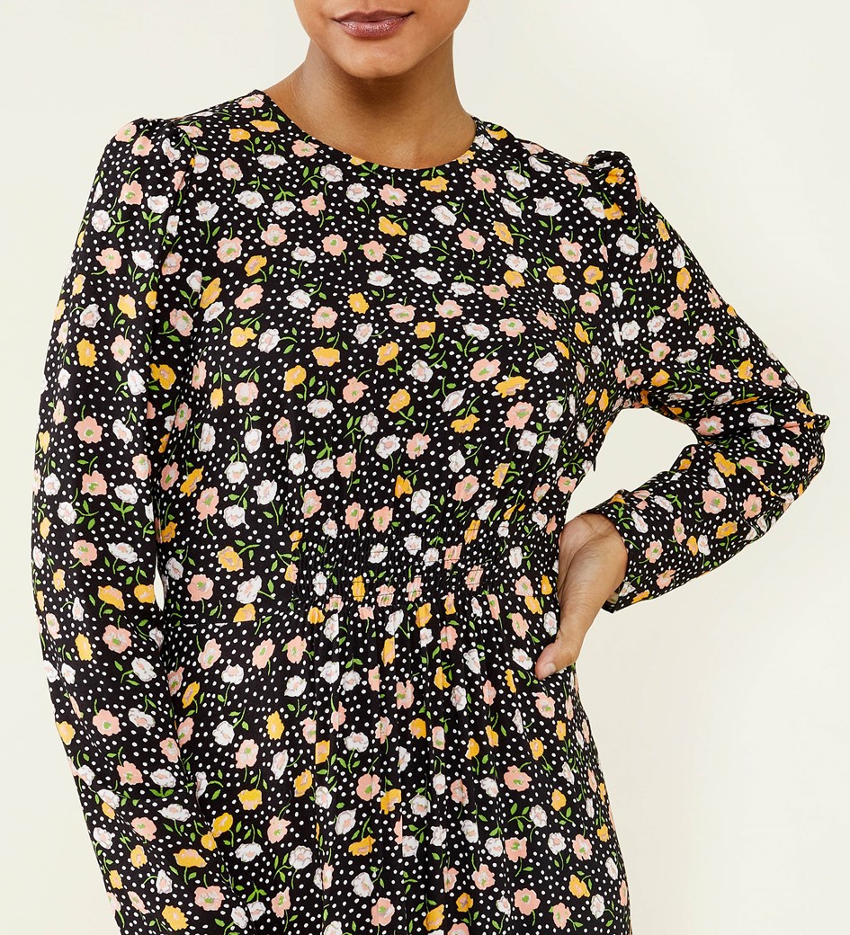 Kelda Black Ditsy Midi Dress                 LENZING™ ECOVERO™