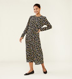 Kelda Black Ditsy Midi Dress                 LENZING™ ECOVERO™