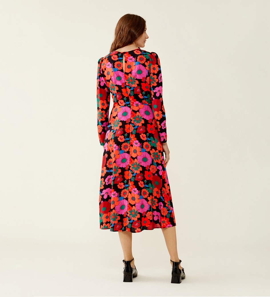 Kelda Coral Floral Midi Dress                 LENZING™ ECOVERO™