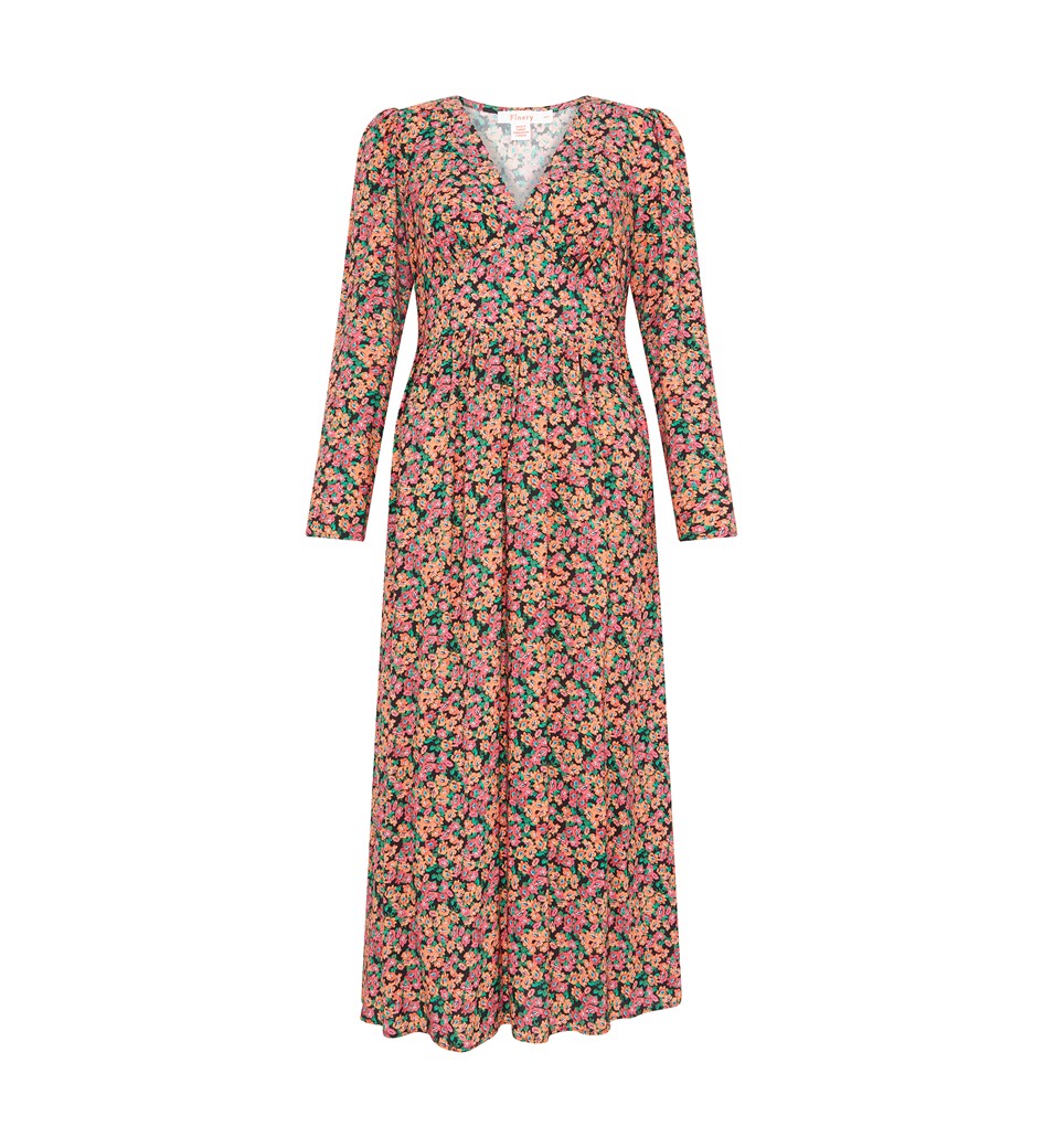 Carrie Orange Daisies Midi Dress                                                 LENZING™ ECOVERO™