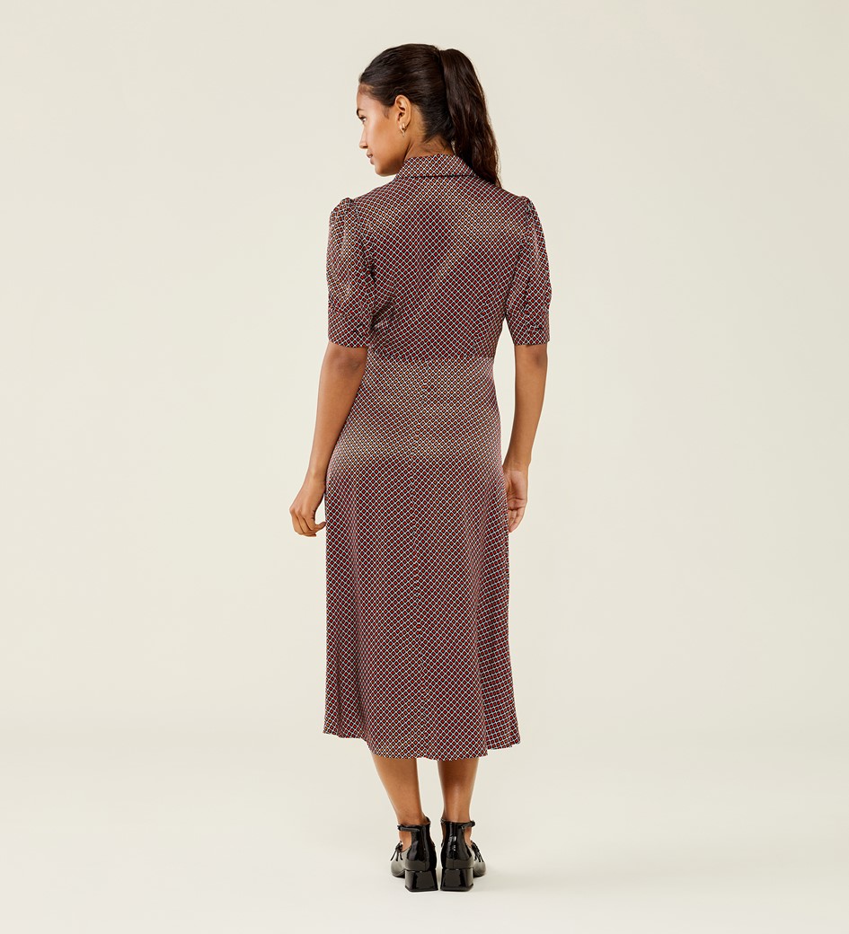 Jaela Black Geo Satin Midi Dress