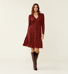 Paula Red Floral Midi Dress                                            LENZING™ ECOVERO™