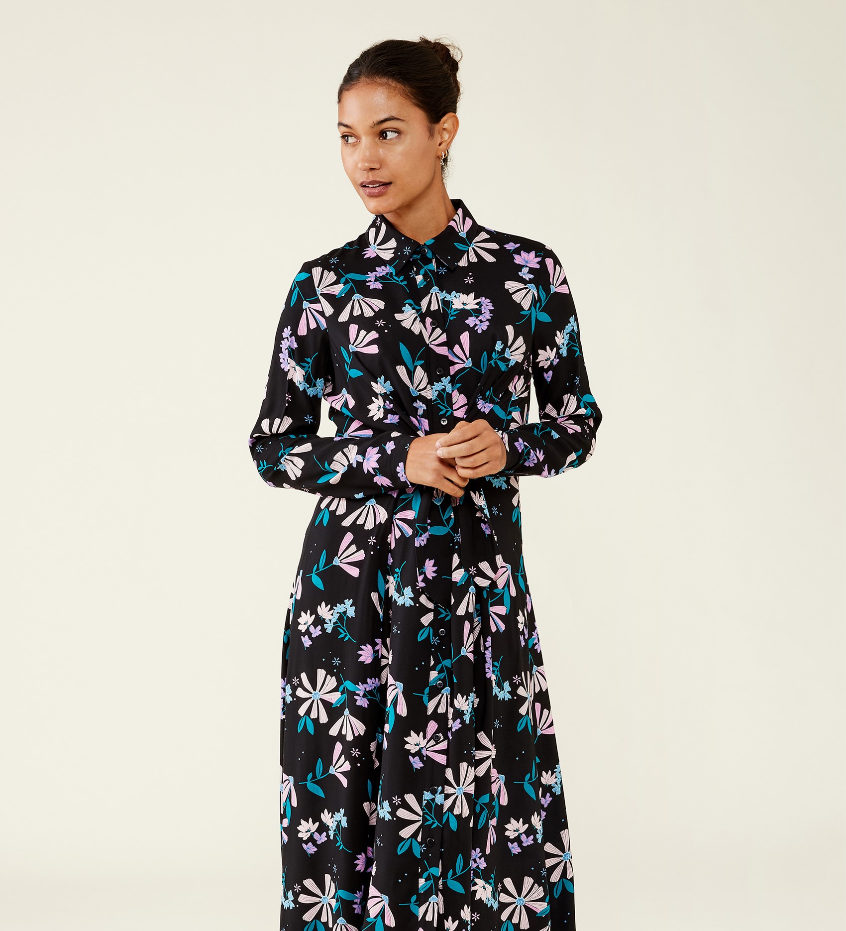 Black floral hotsell midi shirt dress