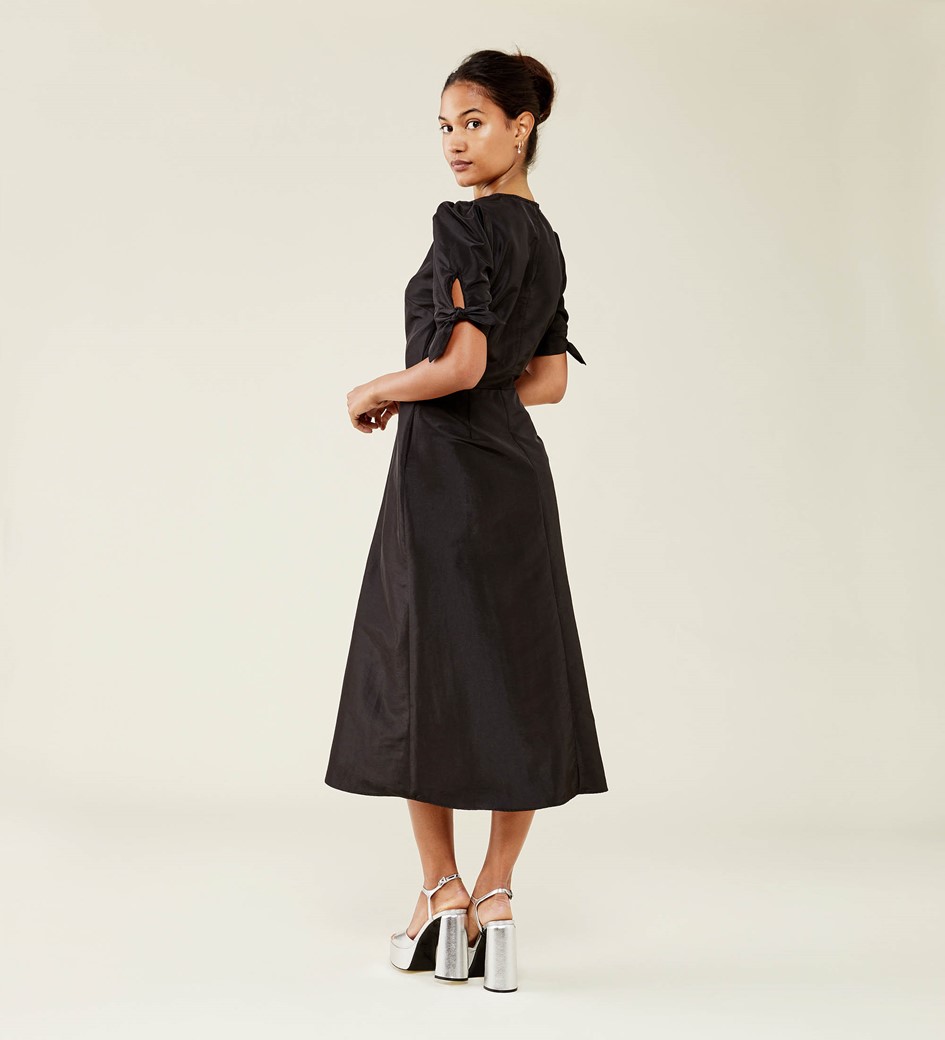 Liora Black Taffeta Midi Dress