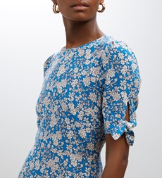 Caley Blue Floral Print Midi Dress