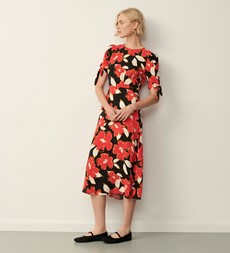 Caley Red Floral Print Midi Dress