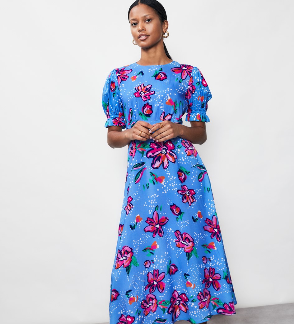 Mela Blue Floral Print Midi Dress