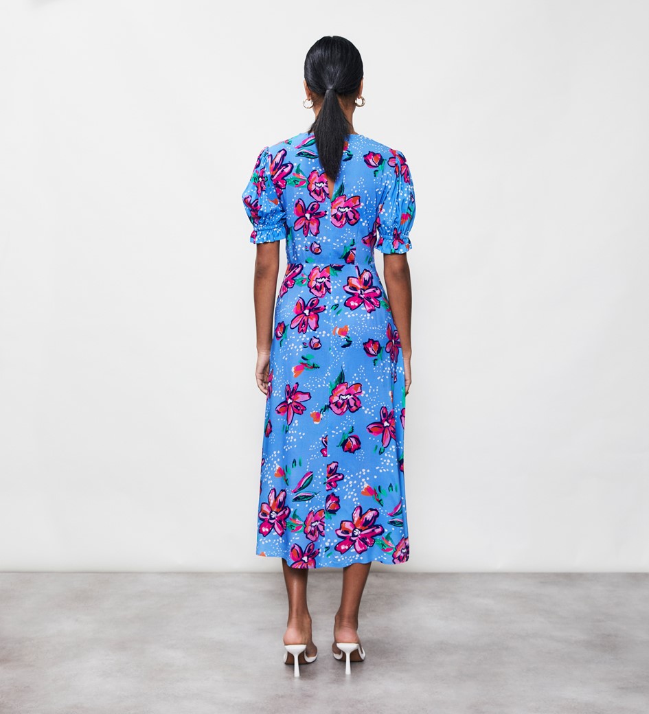 Mela Blue Floral Print Midi Dress