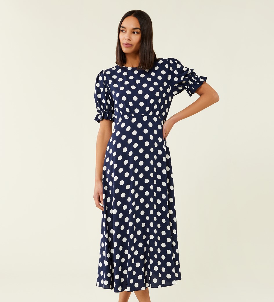 Mela Navy Spot Print Midi Dress | Finery London