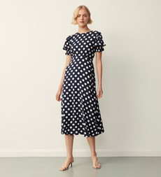 Mela Navy Spot Print Midi Dress