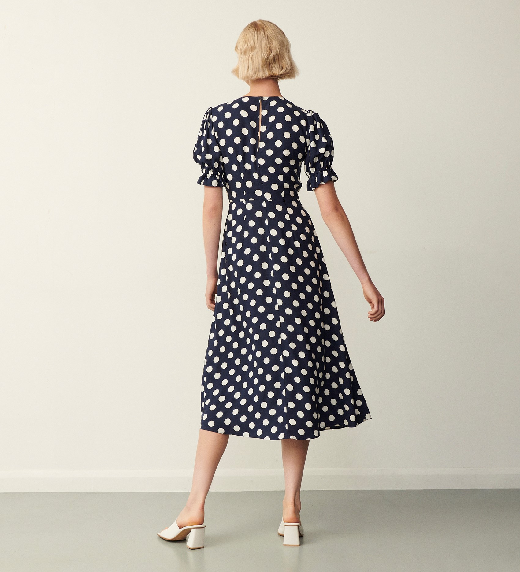 Mela Navy Spot Print Midi Dress | Finery London