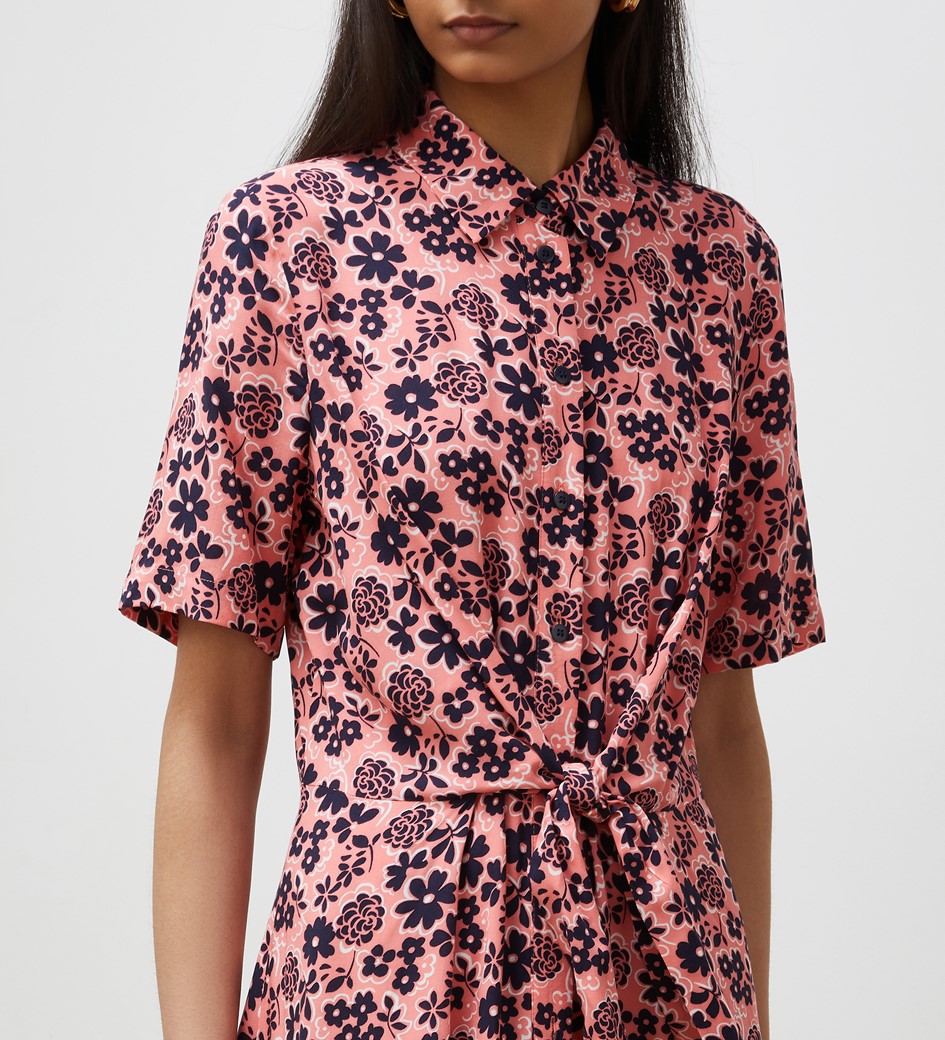 Sage Coral Floral Midi Shirt Dress