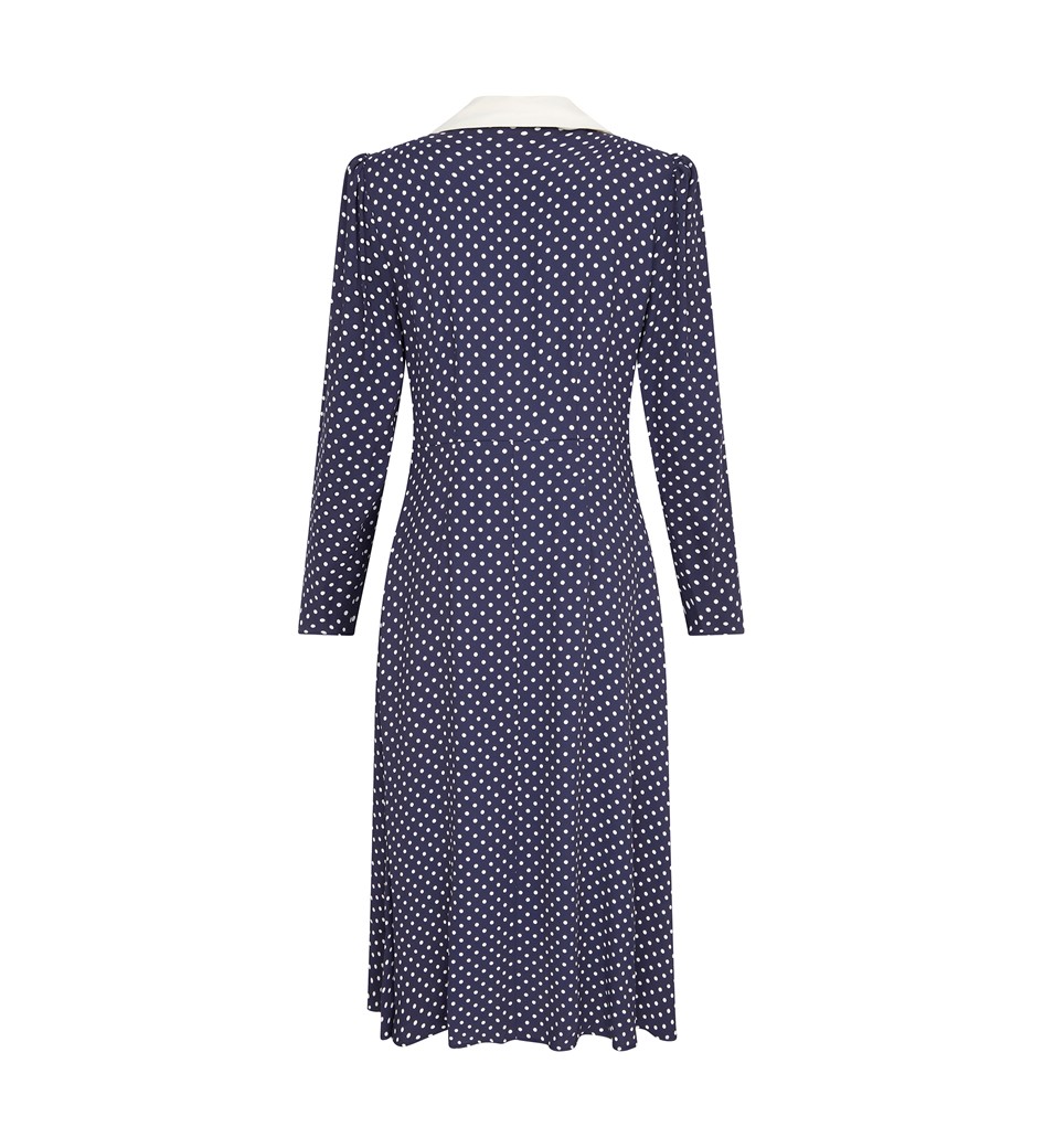 Berta Navy Spot Midi Dress