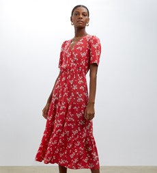 Amara Red Blossom Midi Dress