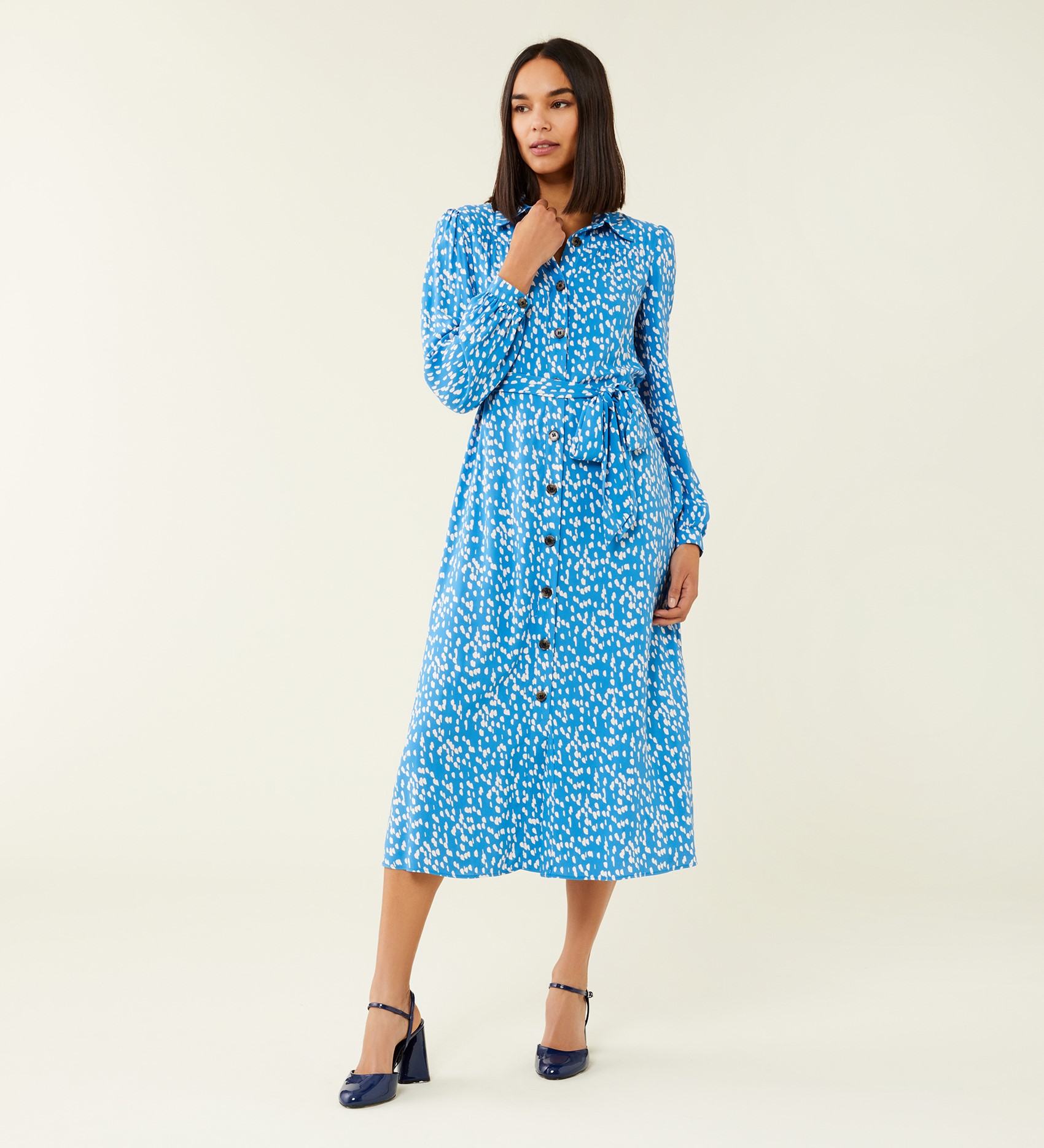 Agrata Blue Dashes Midi Shirt Dress | Finery London