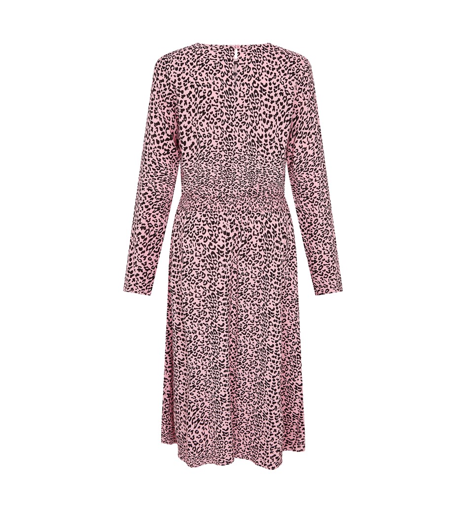 Theo Pink Leopard Print Midi Dress