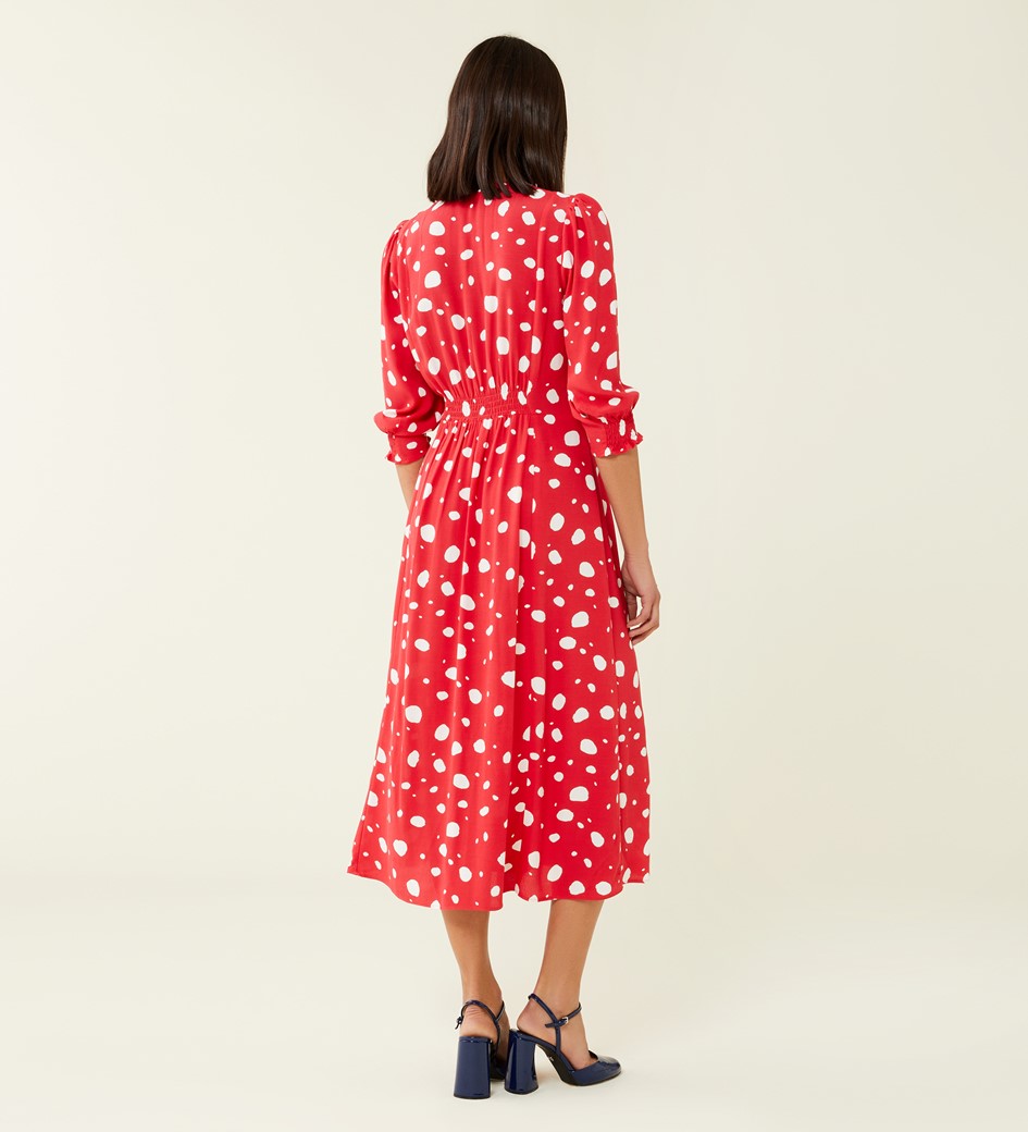 Norla Red Spot Crepe Midi Dress