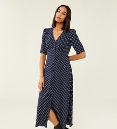 Camilla Navy Spot Print Midi Dress