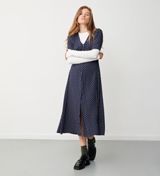 Camilla Navy Spot Print Midi Dress