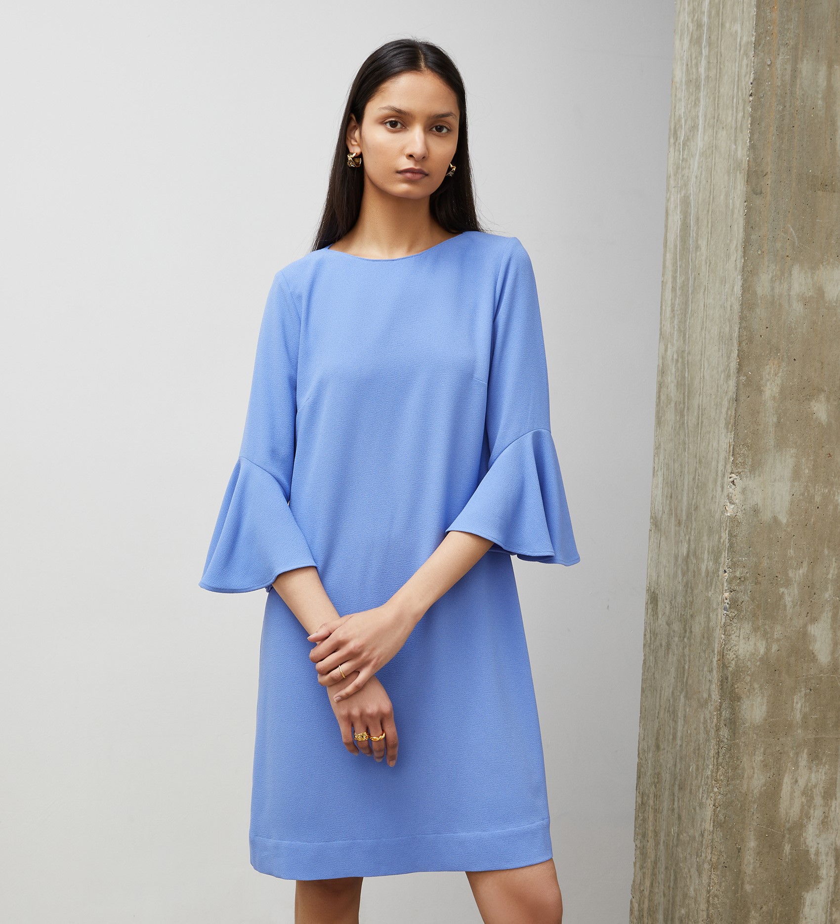 Izzy Mid Blue Knee Length Dress | Finery London