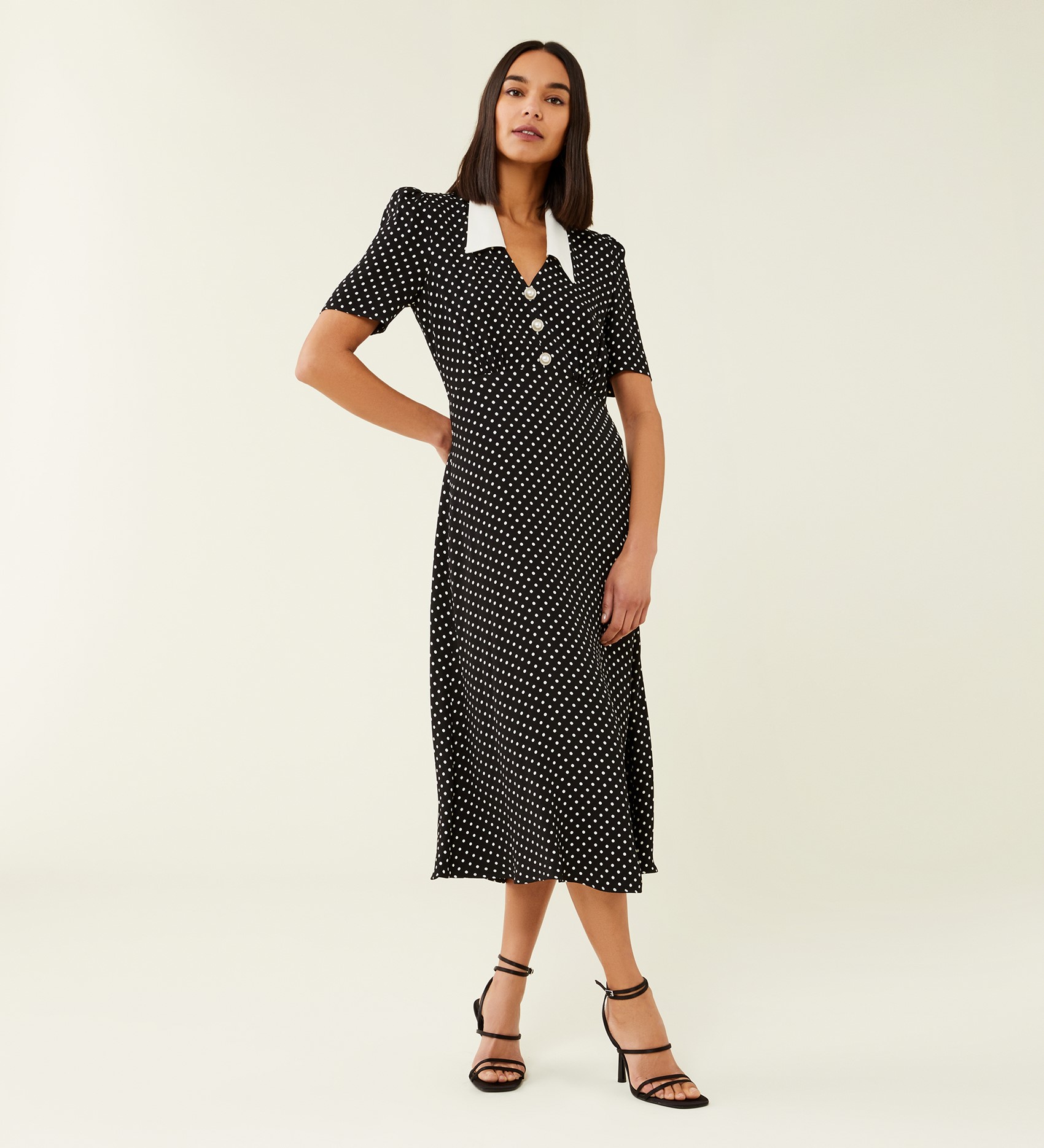 Lindy Black Spot Midi Shirt Dress Finery London