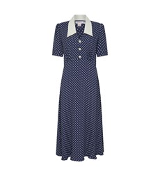 Lindy Navy Spot Midi Shirt Dress