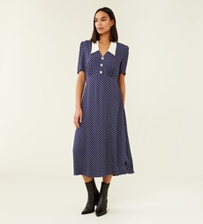 Lindy Navy Spot Midi Shirt Dress
