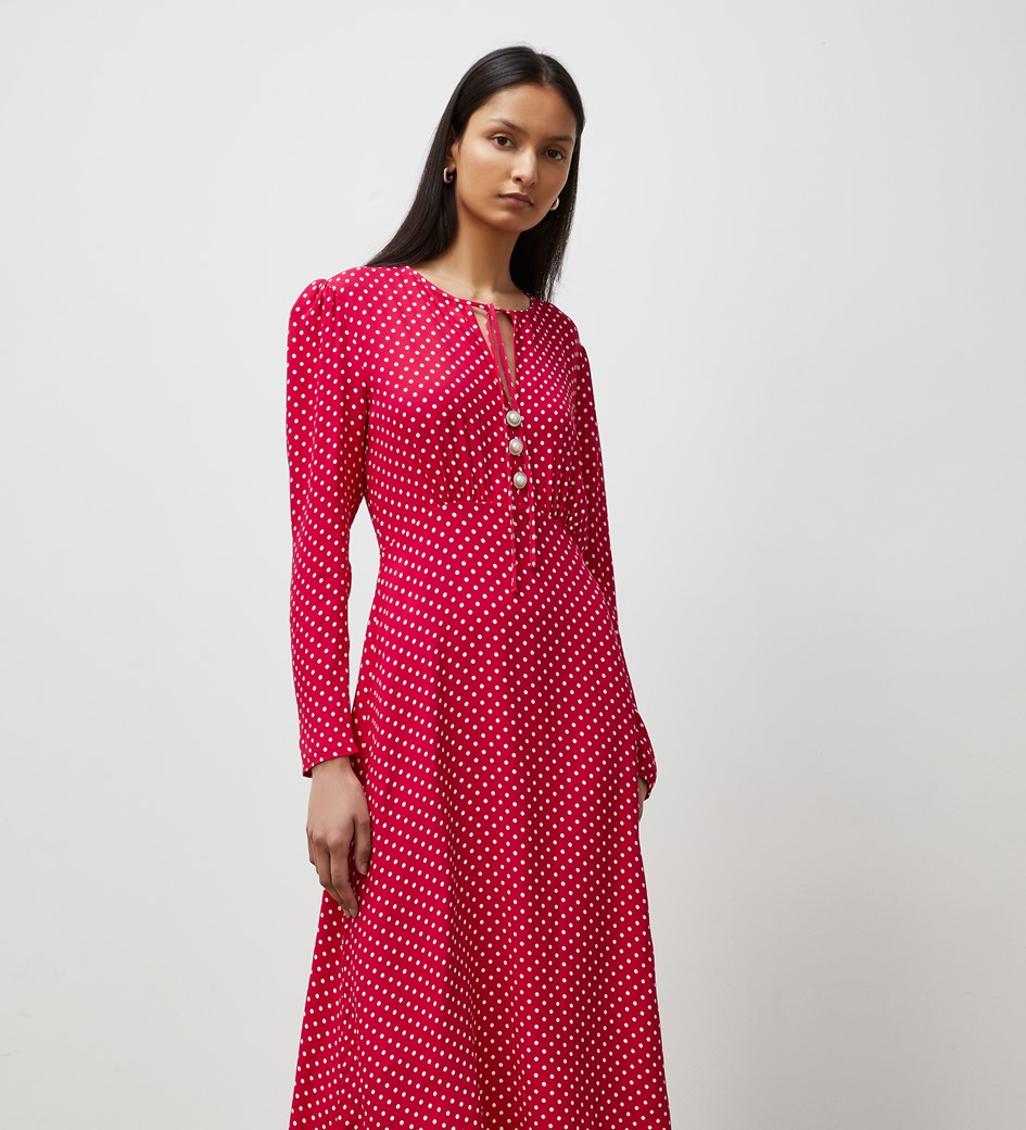 Lina Magenta Spot Midi Dress