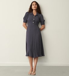 Jaela Navy Spot Midi Shirt Dress