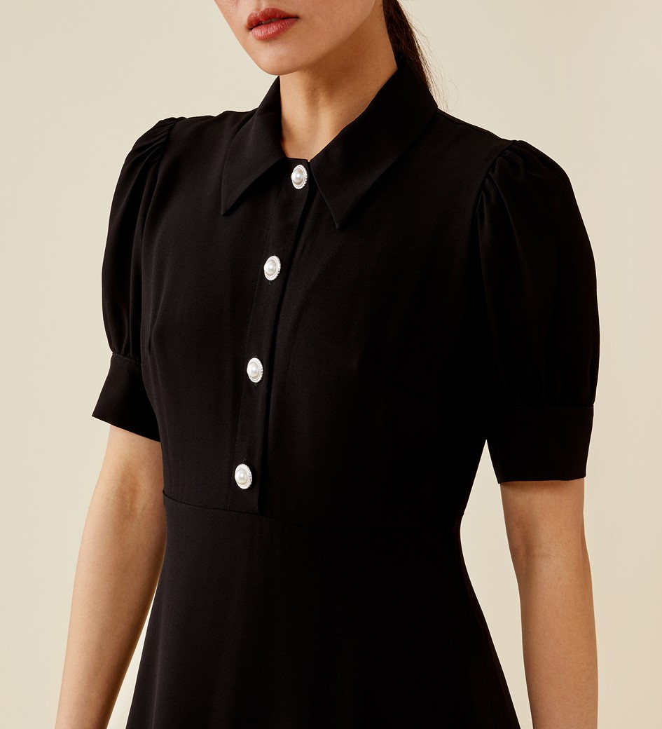 Jaela Black Midi Shirt Dress