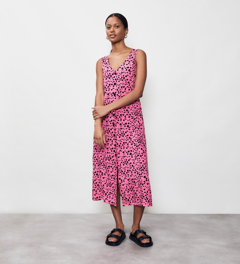 Basia Pink Animal Midi Dress