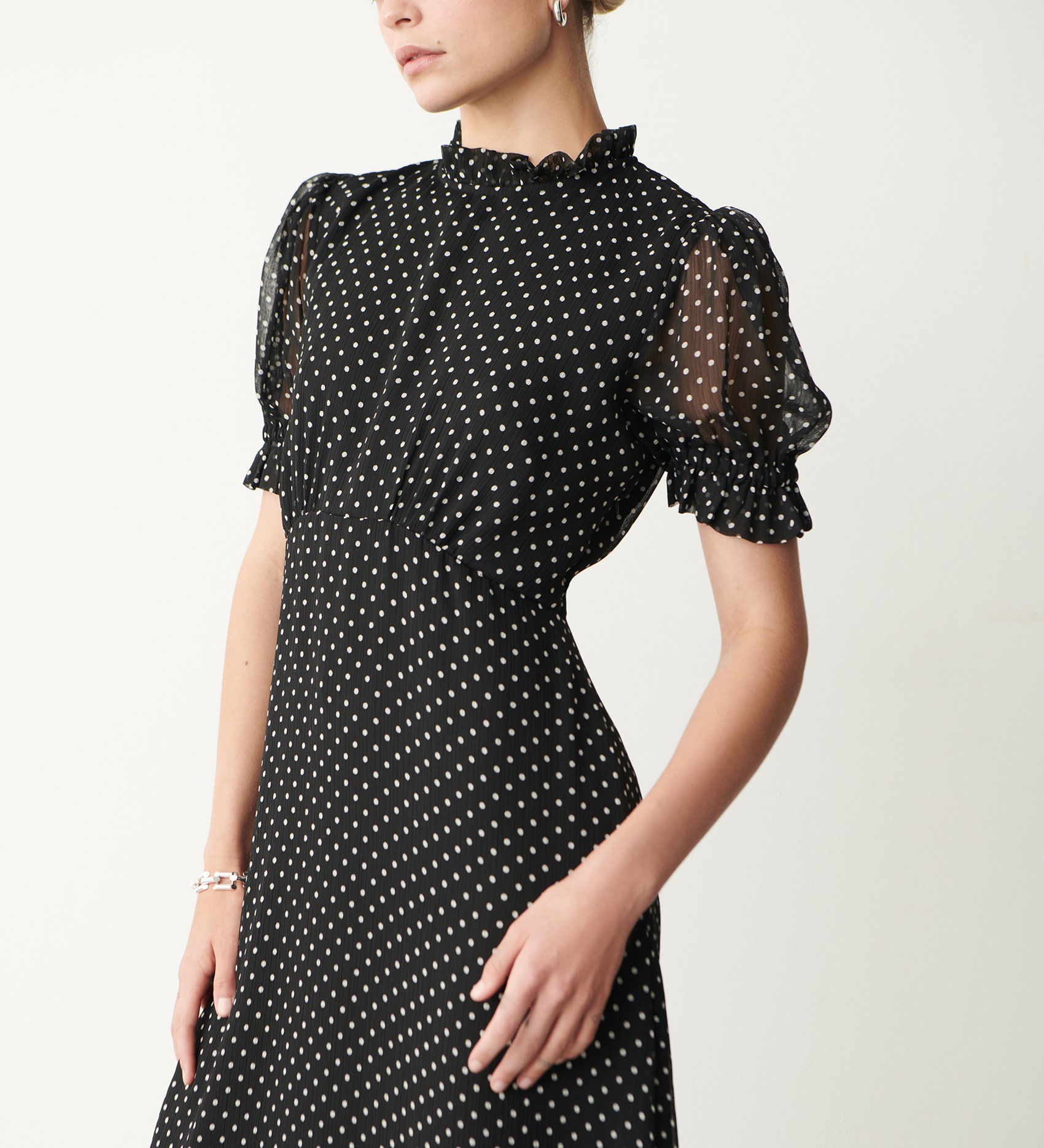 Camile Midi Black Spot Dress Finery London