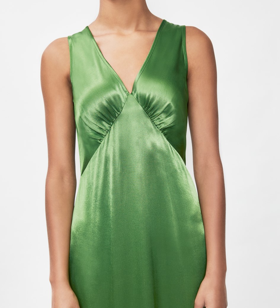 Darcy Green Satin Midi Dress