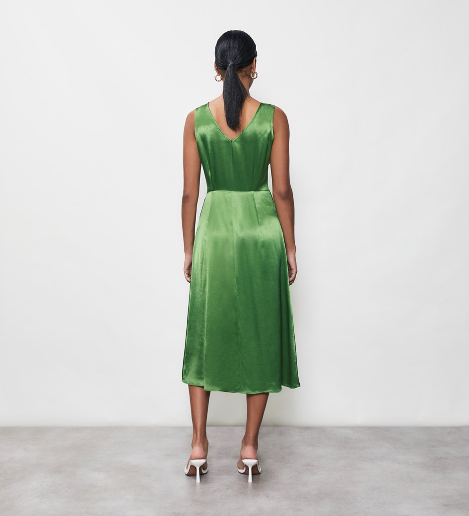Darcy Green Satin Midi Dress