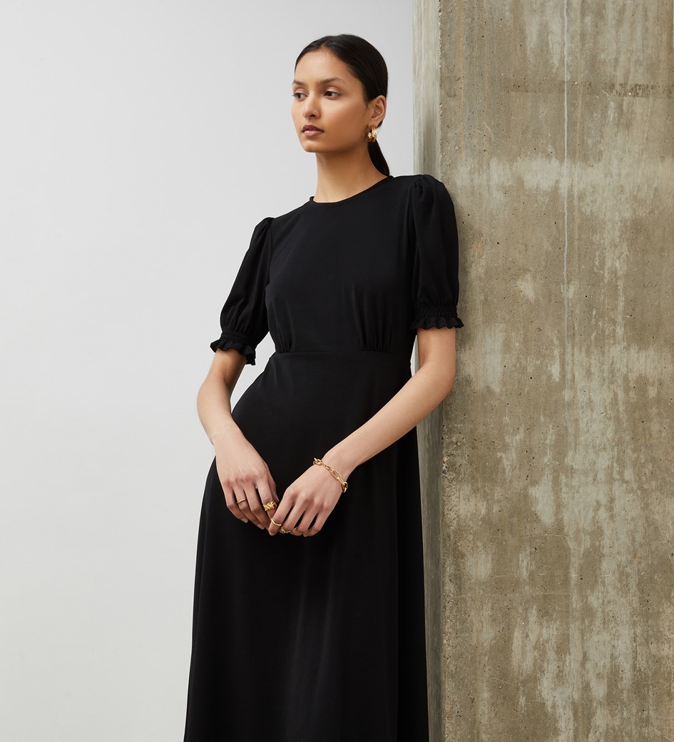 Lilybelle Black Jersey Crepe Midi Dress | Finery London