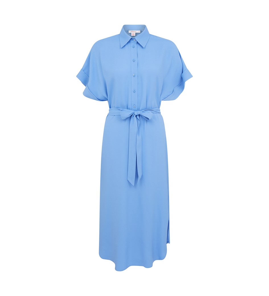 Aldon Blue Crepe Midi Shirt Dress