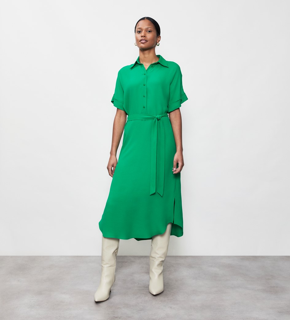 Aldon Green Crepe Midi Dress