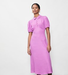 Julia Pink Spot Crepe Midi Shirt Dress