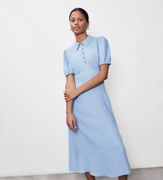 Julia Blue Crepe Midi Shirt Dress