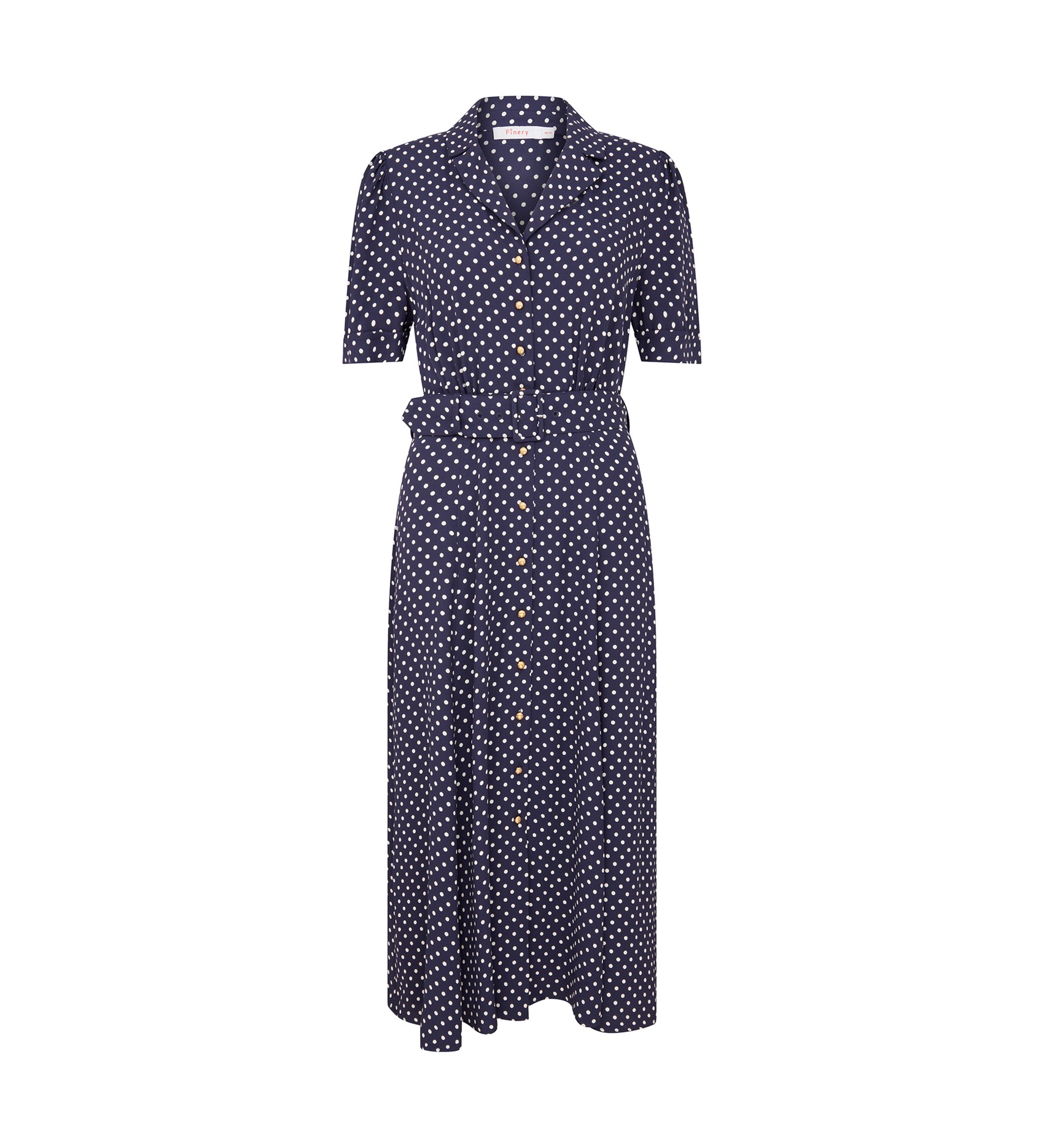 Zara Navy Spot Satin Midi Shirt Dress | Finery London